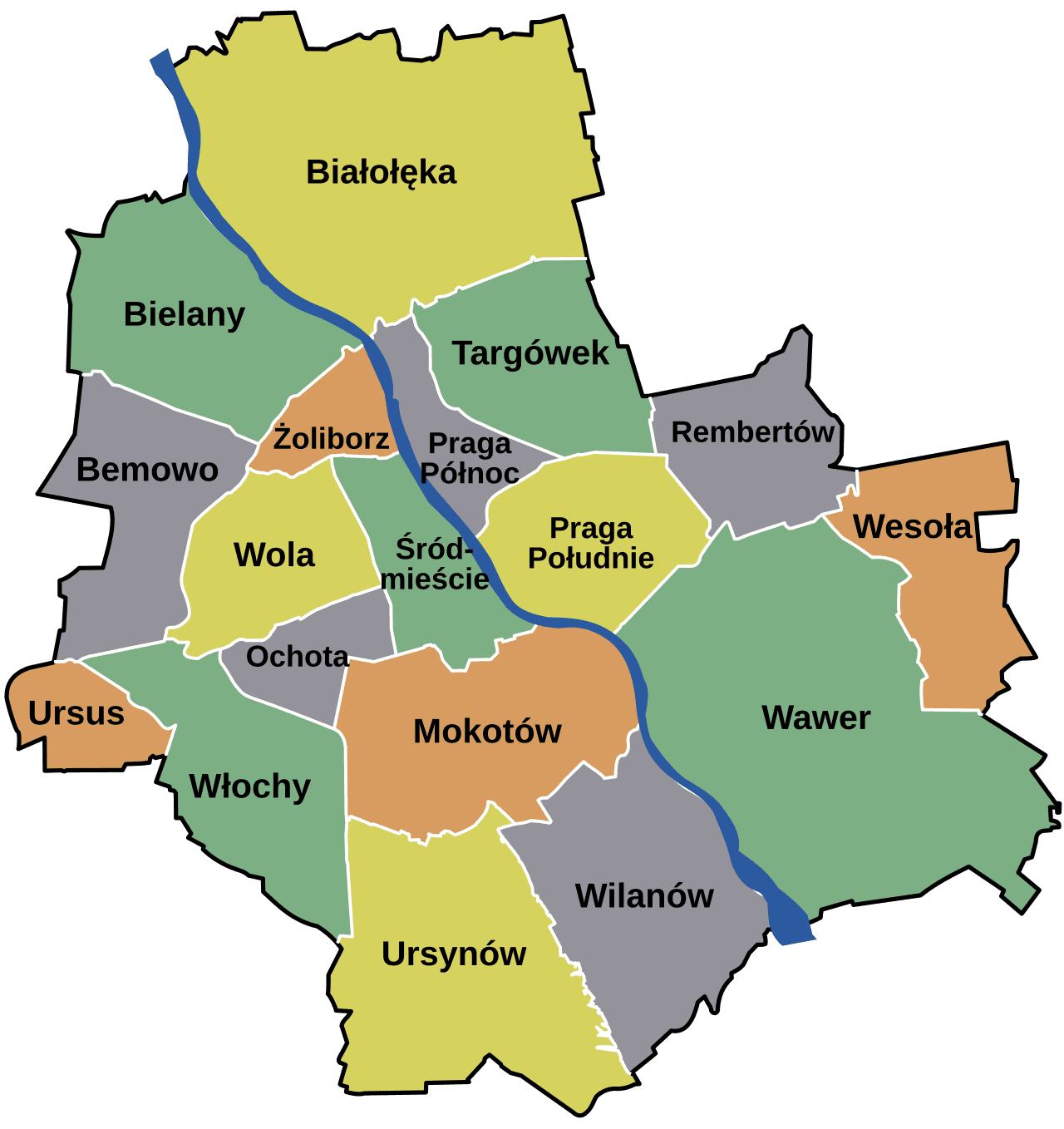 Mapa podziału administracyjnego Warszawy - obszar działania LukGaz